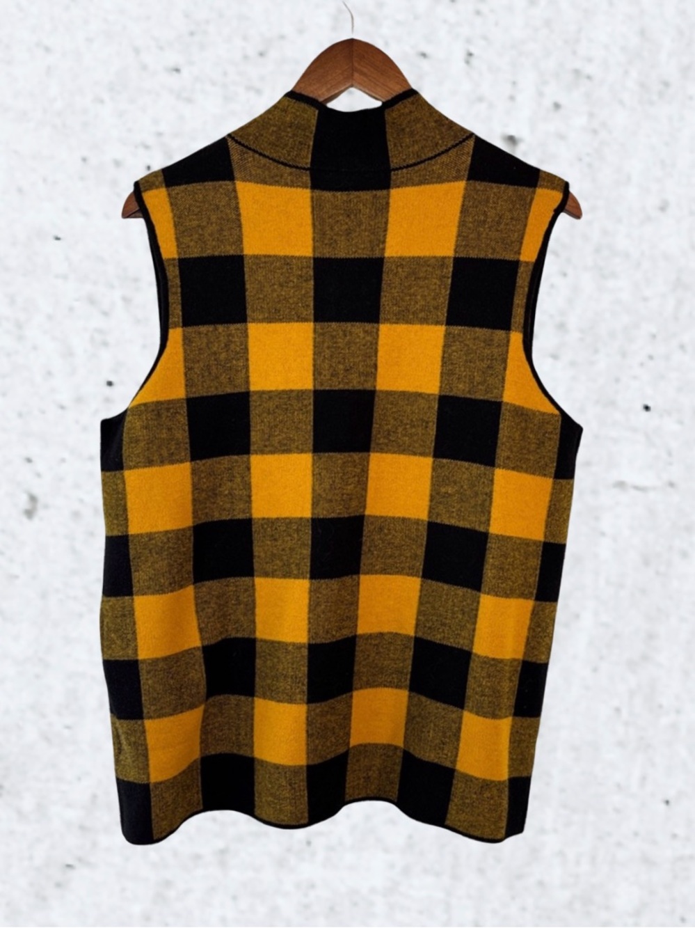 Ethyl Yellow and Black Buffalo Check Zip Vest - Picture 2 of 4